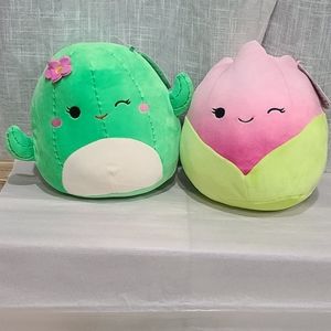 NWT 8" Squishmallows Cactus & Tulip Plant Bundle